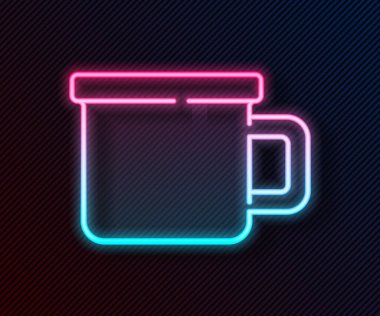 Parlayan neon hattı Kamp yapan metal sabıka simgesi siyah arka planda izole edildi. Vektör.