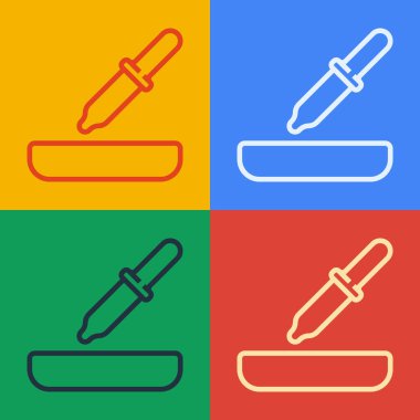 Pop Art Line Pipette simgesi renk arkaplanında izole edildi. Tıbbi, kozmetik, kimya laboratuvarı ekipmanları. Vektör.