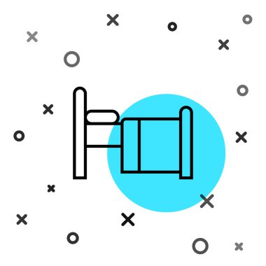 Siyah çizgi hastane yatak ikonu beyaz arka planda izole edilmiş. Rastgele dinamik şekiller. Vektör.