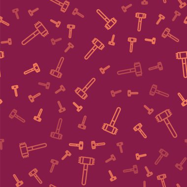 Kahverengi çizgili mutfak çekiç ikonu kırmızı arka planda izole edilmiş pürüzsüz desen. Et çekici. Vektör.