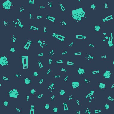 Diş macunu tüpü, sabun köpüklü leğen ve kusursuz desenli ellerini yıka. Vektör.