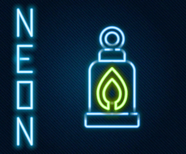 Világító Neon Vonal Camping Lantern Ikon Elszigetelt Fekete Alapon Boldog — Stock Vector