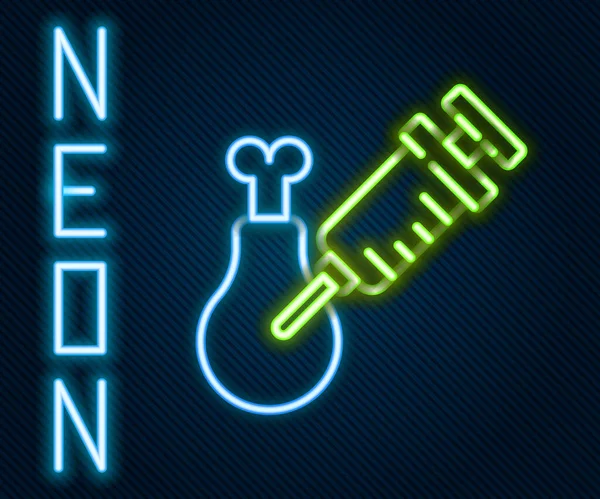 Zářící Neon Line Gmo Výzkum Kuřecí Ikona Izolované Černém Pozadí — Stockový vektor