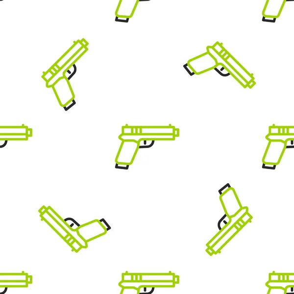 Línea Pistola Pistola Icono Aislado Patrón Sin Costura Sobre Fondo — Vector de stock