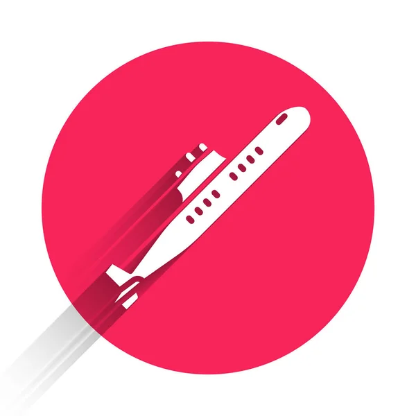 Ikona Bílé Ponorky Izolovaná Dlouhým Stínem Vojenská Loď Červený Kruh — Stockový vektor