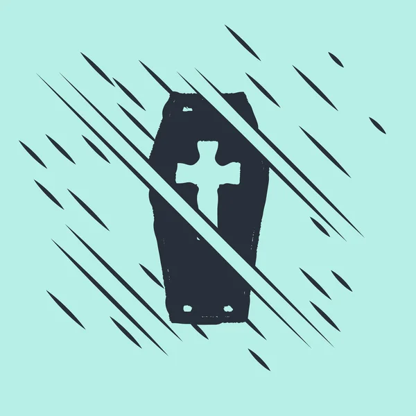 Black Coffin Christian Cross Icon Isolated Green Background Happy Halloween — Stock Vector