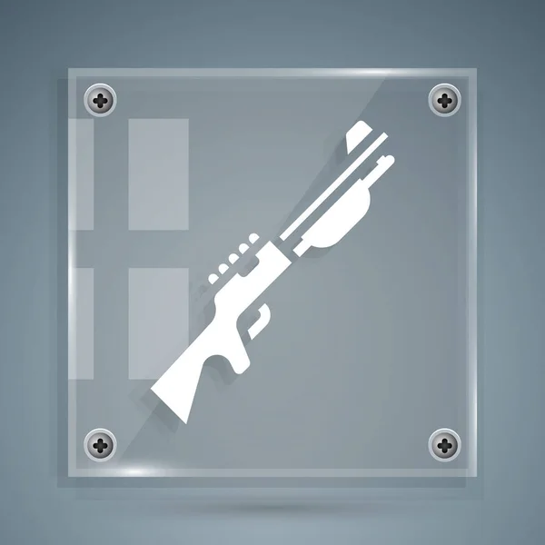 Weißes Jagdgewehr Symbol Isoliert Auf Grauem Hintergrund Jagdgewehr Quadratische Glasscheiben — Stockvektor