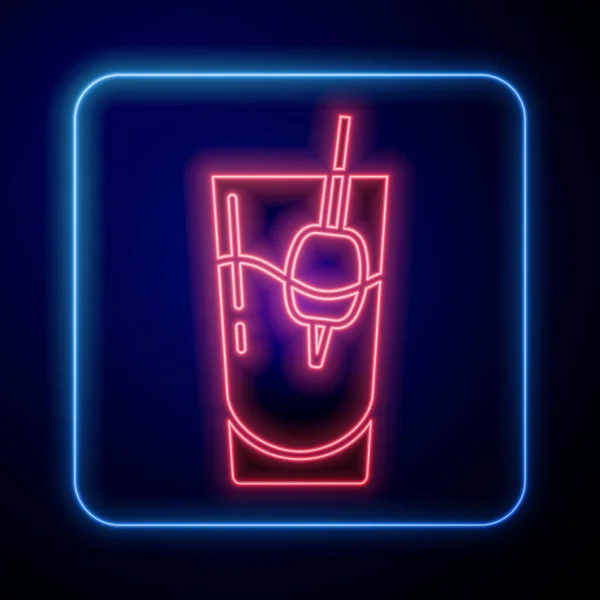 Gloeiende Neon Cocktail Bloody Mary Icoon Geïsoleerd Blauwe Achtergrond Vector — Stockvector