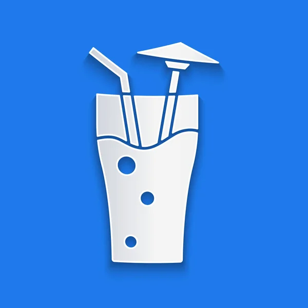 Papier Gesneden Cocktail Alcohol Drankje Met Paraplu Pictogram Geïsoleerd Blauwe — Stockvector