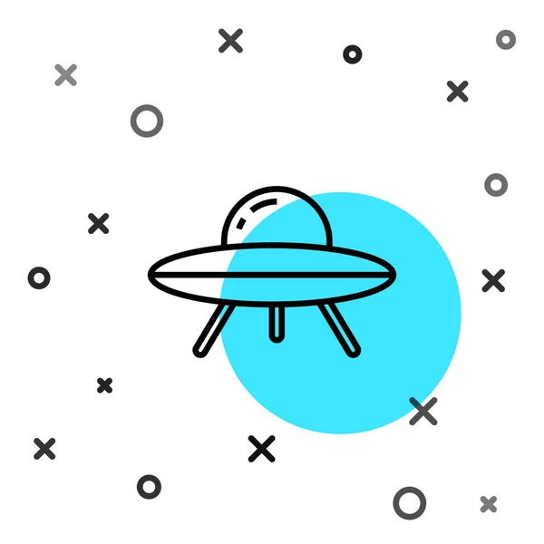 Schwarze Linie Ufo Fliegendes Raumschiff Symbol Isoliert Auf Weißem Hintergrund — Stockvektor