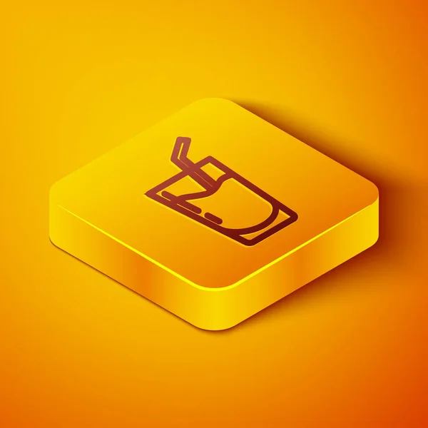 Isometric Line Cocktail Alcohol Drink Icon Isolated Orange Background Yellow — Stock Vector