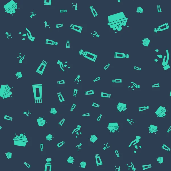 Diş macunu tüpü, sabun köpüklü leğen ve kusursuz desenli ellerini yıka. Vektör.