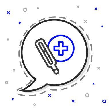 Tıbbi inceleme ikonu için çizgi tıbbi termometresi beyaz arka planda izole edildi. Renkli taslak konsepti. Vektör.