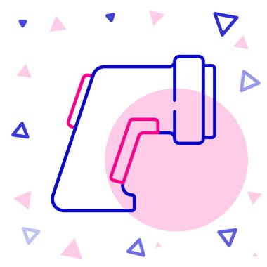 Beyaz zemin üzerinde kızılötesi ışık ikonu olan çizgi dijital temassız termometre. Renkli taslak konsepti. Vektör.