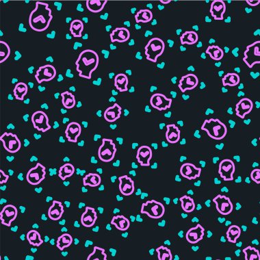 Çizgi Yüz tanıma simgesi simgesi ile siyah arkaplanda izole edilmiş kusursuz desen. Yüz tanımlama simgesi. Yüz tanıma. Siber güvenlik kavramı. Vektör.