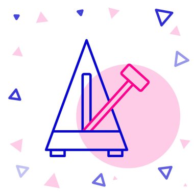 Beyaz arkaplanda izole edilmiş hareket simgesi olarak sarkacı olan Klasik Çizgi Metronomu. Müzik ve ritim mekanizması. Renkli taslak konsepti. Vektör.