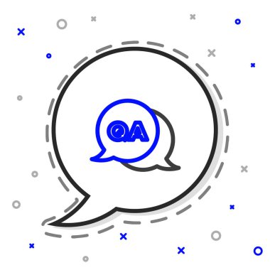 Beyaz arkaplanda Soru ve Yanıt simgesinin izole edildiği satır konuşma balonları. Q ve A sembolü. SSS işareti. Konuşma balonu ve çizelgesi. Renkli taslak konsepti. Vektör.