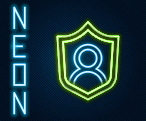 Zářící Neonová Čára Ikona Ochrany Uživatele Izolovaná Černém Pozadí Bezpečné — Stockový vektor