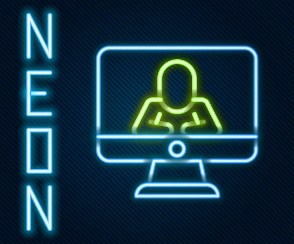 Žhnoucí Neon Line Online Psychologická Poradna Vzdálenost Ikona Izolované Černém — Stockový vektor