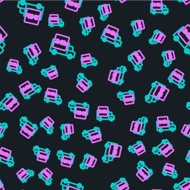 Siyah arka planda izole edilmiş, araç ikonu ile saat başı hızlı teslimat. Vektör.