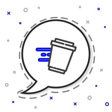 Çizgili kahve fincanı beyaz arka planda izole edilmiş bir ikon haline gelecek. Renkli taslak konsepti. Vektör.