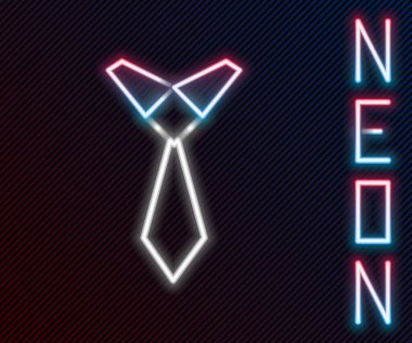 Parlayan neon hattı simgesi siyah arkaplanda izole edildi. Boyunbağı ve boyun bezi sembolü. Renkli taslak konsepti. Vektör.