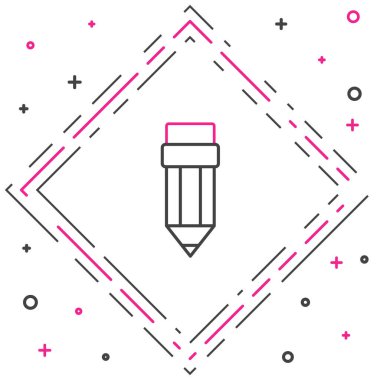 Silgi simgesine sahip satır kalem beyaz arkaplanda izole edildi. Çizim ve eğitim araçları. Okul sembolü. Renkli taslak konsepti. Vektör.