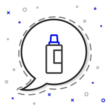 Çamaşır deterjanı, çamaşır suyu, bulaşık deterjanı ya da beyaz arka planda izole edilmiş başka bir temizlik malzemesi için çizgi plastik şişe. Renkli taslak konsepti. Vektör.