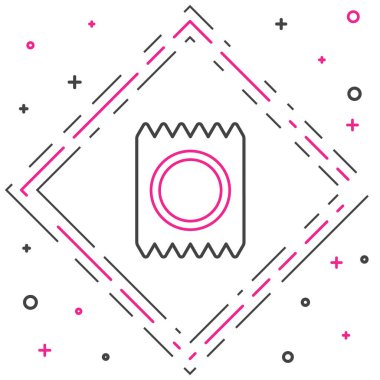 Güvenli seks ikonunda çizgi prezervatifi beyaz arka planda izole edilmiş. Güvenli aşk sembolü. Erkekler için doğum kontrol yöntemi. Renkli taslak konsepti. Vektör.