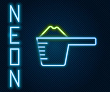 Siyah arkaplanda izole edilmiş bir ölçü kabı ikonunda parlayan neon çizgisi yıkama tozu. Renkli taslak konsepti. Vektör.
