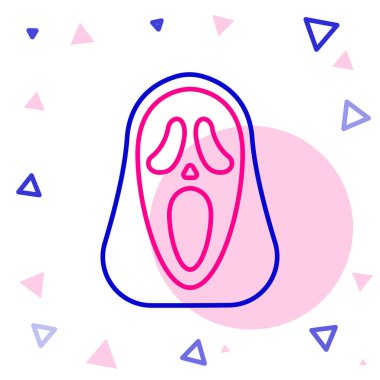 Beyaz arka planda izole edilmiş Cadılar Bayramı ikonu için çizgi komik ve korkutucu hayalet maskesi. Mutlu Cadılar Bayramı Partisi. Renkli taslak konsepti. Vektör.