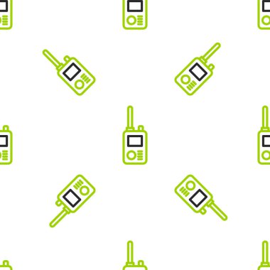 Çizgi Telsizi konuşma simgesi beyaz arkaplanda kusursuz desen izole etti. Taşınabilir radyo vericisi simgesi. Radyo alıcı-vericisi işareti. Vektör.