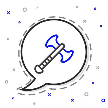 Beyaz arka planda savaş baltası simgesi izole edildi. Savaş baltası, cellat baltası. Ortaçağ silahı. Renkli taslak konsepti. Vektör.