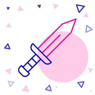 Beyaz arkaplanda çizgi kılıcı simgesi izole edildi. Ortaçağ silahı. Renkli taslak konsepti. Vektör.