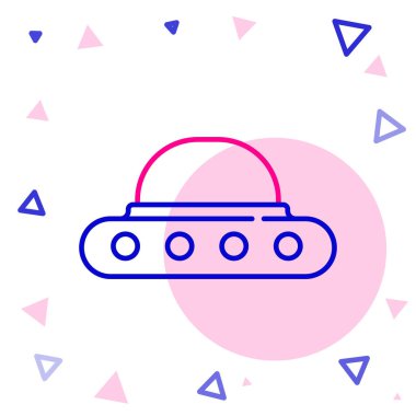 UFO uçan uzay gemisi simgesi beyaz arkaplanda izole edildi. Uçan daire. Uzaylı uzay gemisi. Gelecekteki bilinmeyen uçan nesne. Renkli taslak konsepti. Vektör.