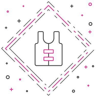 Çizgi Hayat ceketi simgesi beyaz arkaplanda izole edildi. Can yeleği ikonu. Olağanüstü bir spor. Spor malzemeleri. Renkli taslak konsepti. Vektör.