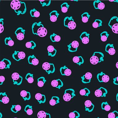 Genetik olarak modifiye edilmiş elma simgesi siyah arkaplanda izole edilmiş kusursuz desen. GDO meyvesi. Vektör.