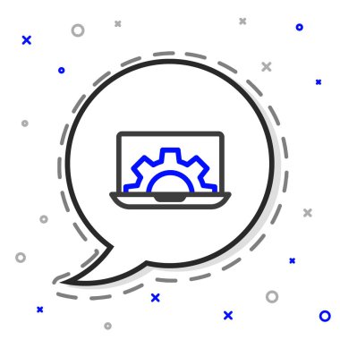 Line Yazılım, Web Geliştirme, programlama konsepti simgesi beyaz arkaplanda izole edildi. Programlama dili ve program kodu ekranda. Renkli taslak konsepti. Vektör.