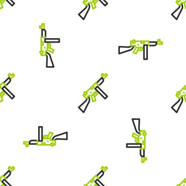 Thompson çizgisi, makineli tüfek ikonu beyaz arka planda kusursuz desen izole etti. Amerikan hafif makineli tüfeği. Vektör.