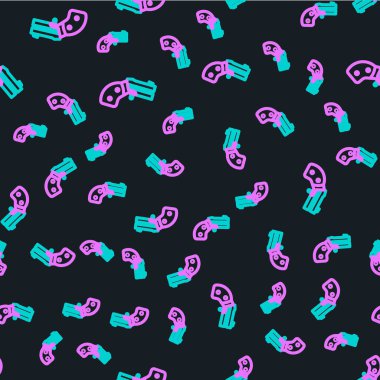 Çizgi küçük tabanca tabancası simgesi siyah arkaplanda izole edilmiş. Nefsi müdafaa için cep tabancası. Bayanlar tabancası. Casus silahı. Vektör.