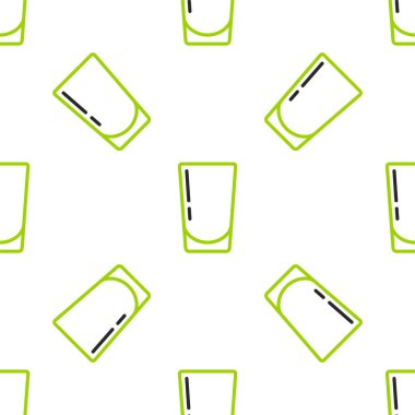 Su ikonuna sahip çizgi camları beyaz zeminde izole edilmiş kusursuz desen. Soda bardağı. Vektör.