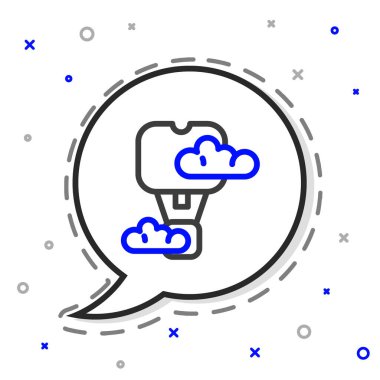 Romantik çizgi sıcak hava balonu ikonu beyaz arka planda izole edildi. Seyahat için hava taşımacılığı. Renkli taslak konsepti. Vektör.