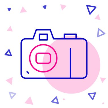 Çizgi fotoğraf makinesi simgesi beyaz arkaplanda izole edildi. Fotoğraf makinesi simgesi. Renkli taslak konsepti. Vektör.