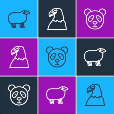 Çizgi koyun, şirin panda surat ve kartal kafa ikonu. Vektör.