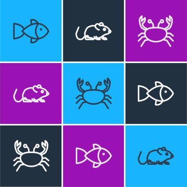 Balık, Yengeç ve Sıçan ikonu. Vektör.
