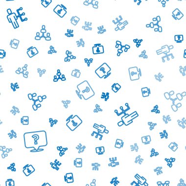 Soru işareti belirle, iş elbisesi giyen adam ve Proje ekibi kusursuz bir kalıba dayanıyor. Vektör.