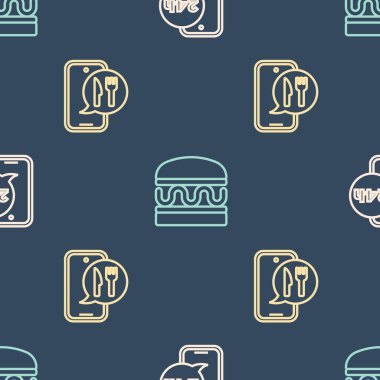 Çevrimiçi yemek siparişini, siparişi ve teslimatı ayarlayın ve Burger 'ı kusursuz bir şekilde ayarlayın. Vektör.