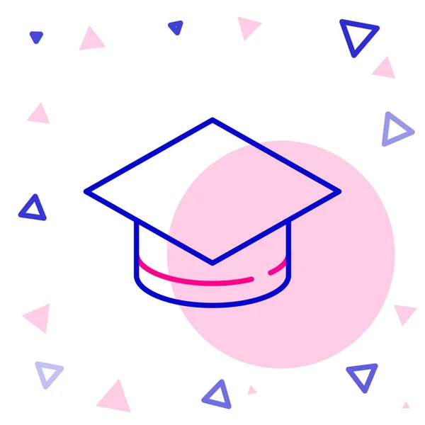 ライン卒業キャップアイコンは白い背景に隔離されています タッセルアイコンで卒業帽子 カラフルなアウトラインコンセプト ベクトル — ストックベクタ
