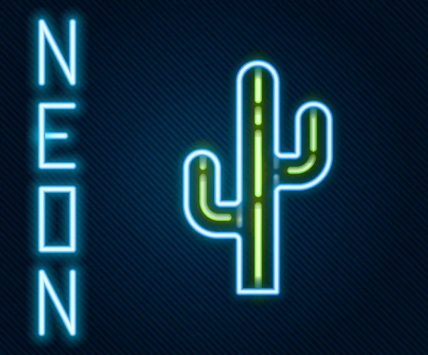 Leuchtende Neon Linie Kaktus Symbol Isoliert Auf Schwarzem Hintergrund Buntes — Stockvektor