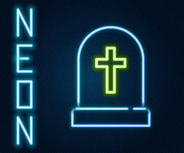 Zářící Neonová Čára Tombstone Ikonou Kříže Izolované Černém Pozadí Ikona — Stockový vektor